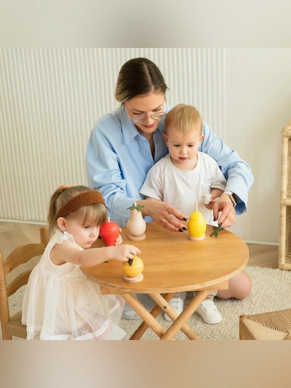 Montessori Wooden Fruit Stacking Toy: Toddler Color Sorting NEW